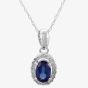 9ct White Gold Oval-cut Sapphire and Diamond Cluster Pendant OJS0005P-BS