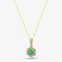 9ct Yellow Gold Emerald & 0.09ct Diamond Halo Pendant Necklace OJP1701-E