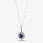  9ct White Gold Sapphire & Diamond Halo Pendant Necklace OJP1701-BS