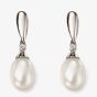 9ct White Gold Diamond Freshwater Pearl Dropper Earrings GE2075W