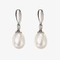 9ct White Gold Diamond Freshwater Pearl Dropper Earrings GE2075W