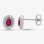9ct White Gold Diamond Ruby Oval Cluster Earrings GE703R