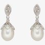 9ct White Gold Diamond And Fresh Water Pearl Dropper Earrings GE2223W