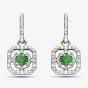 9ct Yellow Gold Emerald & Diamond Open Square Dropper Earrings GE2358G