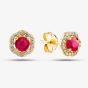  9ct Yellow Gold Ruby & Diamond Halo Stud Earrings OJE1701-R
