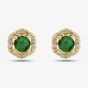  9ct Yellow Gold Emerald & Diamond Halo Stud Earrings OJE1701-E