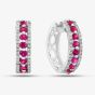 9ct White Gold Ruby and Diamond Three Row Hoop Earrings PE04865 RU