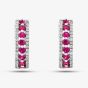 9ct White Gold Ruby and Diamond Three Row Hoop Earrings PE04865 RU