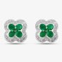 9ct White Gold Emerald and Diamond Quatrefoil Cluster Stud Earrings PE04942 EM