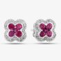 9ct White Gold Ruby and Diamond Quatrefoil Cluster Stud Earrings PE04942 RU