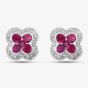 9ct White Gold Ruby and Diamond Quatrefoil Cluster Stud Earrings PE04942 RU