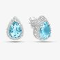 9ct White Gold Pear Shaped Blue Topaz & 0.13ct Diamond Halo Stud Earrings PE03553W BT