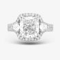 Platinum Certified 3.85ct Cushion, Brilliant & Pear Cut Diamond Shoulder Set Halo Ring 15597
