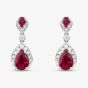 18ct White Gold Pear Cut Ruby & Brilliant Cut Diamond Tear Drop Earrings LG263/EA-PR(RU)