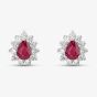 18ct White Gold 1.83ct Pear Cut Ruby & 0.92ct Diamond Cluster Stud Earrings MQ9353