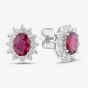 18ct White Gold 1.91ct Oval Cut Ruby & 0.89ct Diamond Cluster Stud Earrings MQ9239