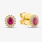 18ct Yellow Gold Oval Cut Ruby & Brilliant Cut Diamond Halo Stud Earrings EFX1440RU 18KY