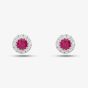 18ct White Gold Brilliant Cut Ruby & Diamond Halo Stud Earrings 36845G1