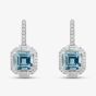 18ct White Gold Asscher Cut Aquamarine & Brilliant Cut Diamond Square Dropper Earrings LG232/EA(AQ)