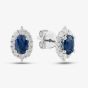 18ct White Gold Oval Cut Sapphire & Brilliant Cut Diamond Halo Earrings LG237/EA(BS)