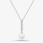 18ct White Gold Freshwater Pearl & Five Diamond Drop Necklace POX80126DD