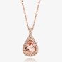 Tivon 18ct Rose Gold Pear-Cut Morganite & Diamond Halo Pendant Necklace PR-1020-MG