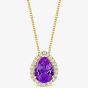 Tivon 18ct Rose Gold Pear-Cut Amethyst & Diamond Halo Pendant Necklace PY-0881-AM