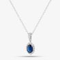 18ct White Gold Oval Cut Sapphire & Brilliant Cut Diamond Halo Necklace LG237/PA(BS)