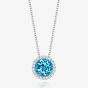 Tivon Classic 18ct White Gold Round Blue Topaz & Diamond Cluster Necklace PW-0849-BT