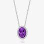 Tivon Classic 18ct White Gold Oval Amethyst & Diamond Cluster Necklace PW-0851-AM
