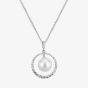 18ct White Gold Freshwater Pearl Diamond Set Open Circle Pendant POX80124DD