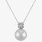18ct White Gold Freshwater Pearl Diamond Flower Cluster Pendant POX80227DD