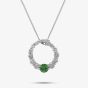 18ct White Gold Emerald and Diamond Open Circle Pendant 12.60.160