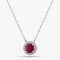 18ct White Gold Brilliant Cut Ruby & Diamond Halo Necklace P39072GW18RB