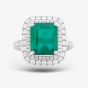 Platinum 6.07ct Emerald Cut Emerald & 1.04ct Brilliant Cut Diamond Halo Ring 17177