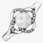 9ct White Gold Freshwater Pearl and Diamond Flower Ring 54C64WG-10
