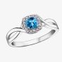 9ct White Gold Blue Topaz and Diamond Square Cluster Ring 51Y64WG/12-9