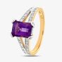 9ct Yellow Gold Emerald Cut Amethyst & 0.13ct Diamond Split Shoulder Ring PR06767Y AM