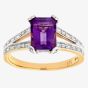 9ct Yellow Gold Emerald Cut Amethyst & 0.13ct Diamond Split Shoulder Ring PR06767Y AM