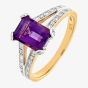 9ct Yellow Gold Emerald Cut Amethyst & 0.13ct Diamond Split Shoulder Ring PR06767Y AM