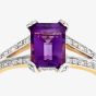 9ct Yellow Gold Emerald Cut Amethyst & 0.13ct Diamond Split Shoulder Ring PR06767Y AM
