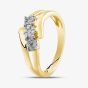 9ct Yellow Gold 0.15ct Diamond Flower Clusters Crossover Ring TH014816R