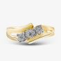 9ct Yellow Gold 0.15ct Diamond Flower Clusters Crossover Ring TH014816R
