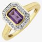9ct Emerald-Cut Amethyst and Round Diamond Cluster Ring DAR1410