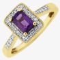 9ct Baguette-Cut Amethyst and Round Diamond Cluster Ring DAR1412