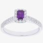 9ct White Gold Baguette Cut Amethyst and Round  Diamond Cluster Shouldered Ring R4099-119AM M