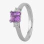 9ct White Gold Cushion Cut Amethyst and Round Diamond Trilogy Ring R4365-55AM