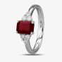 18ct White Gold Emerald-cut Ruby and Diamond Dress Ring BSR0048-R-18KW