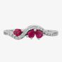 18ct White Gold Ruby and Diamond Wave Ring 9725/18W/DQ7R-0.14CT L