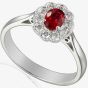 18ct White Gold Oval Ruby and Diamond Vintage Cluster Ring EC1032/RU/WG